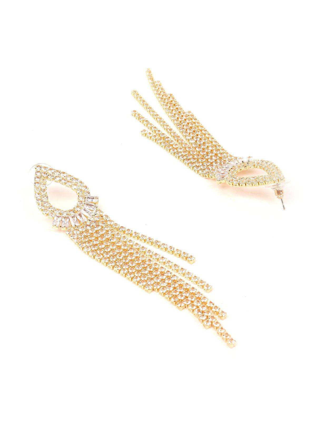 Women's Gold Sparkly Crystal Drop Tassel Earring