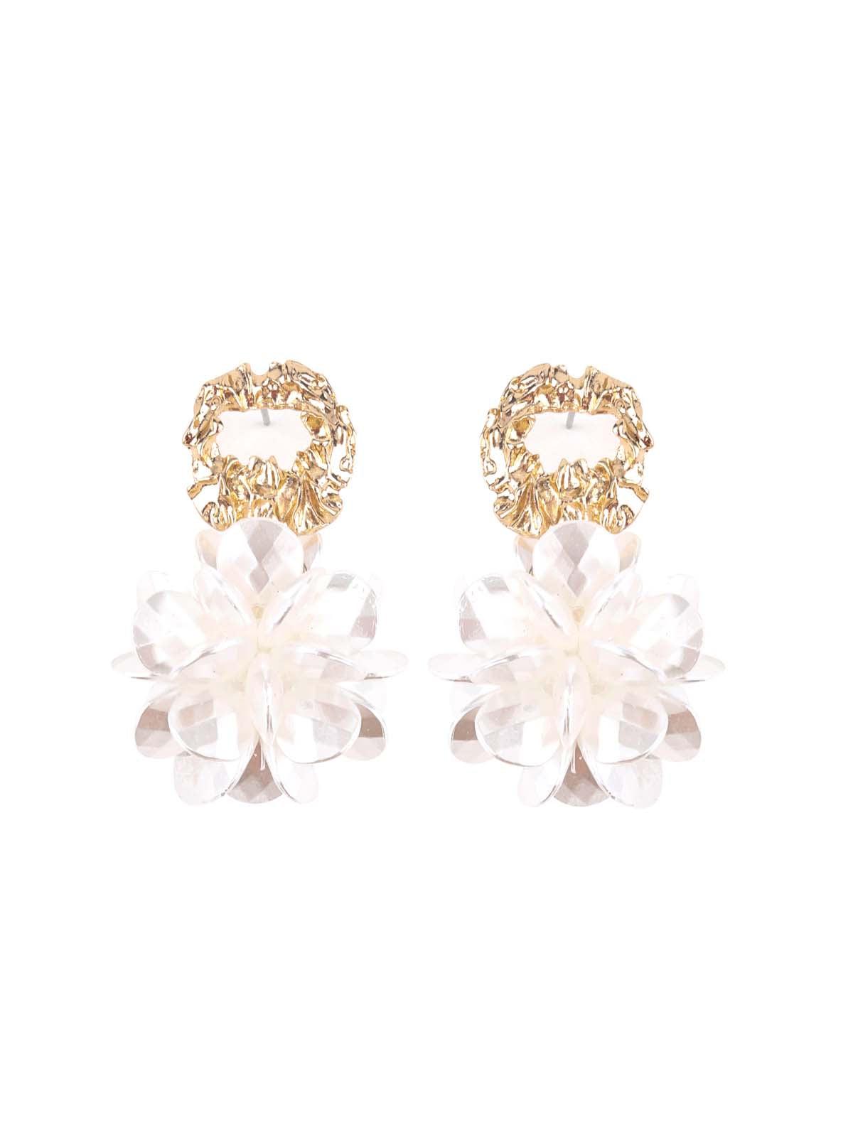 Women's Gold Textured Floral Earrings For Wome