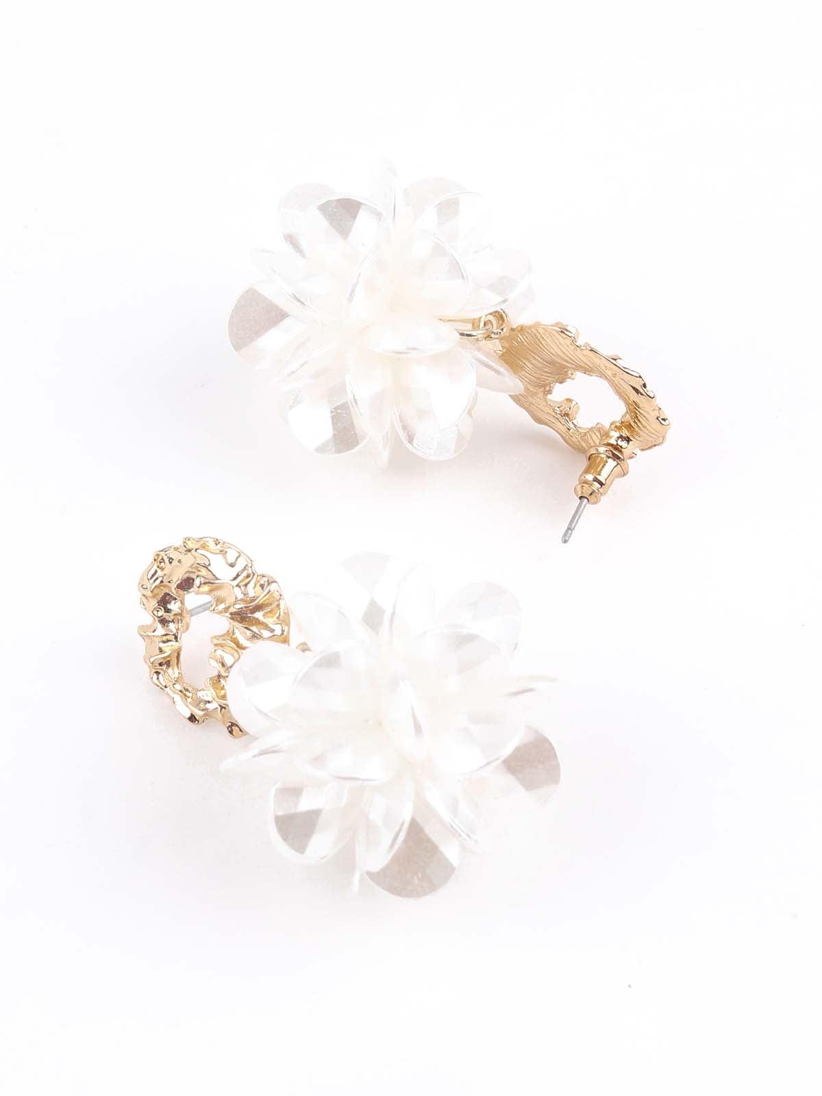 Women's Gold Textured Floral Earrings For Wome