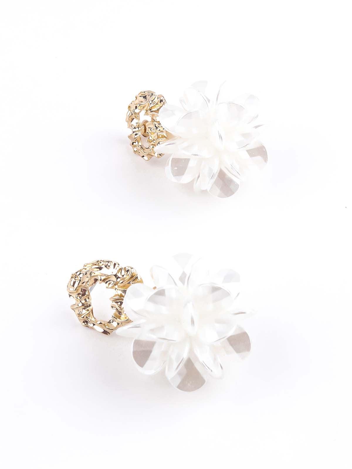Women's Gold Textured Floral Earrings For Wome