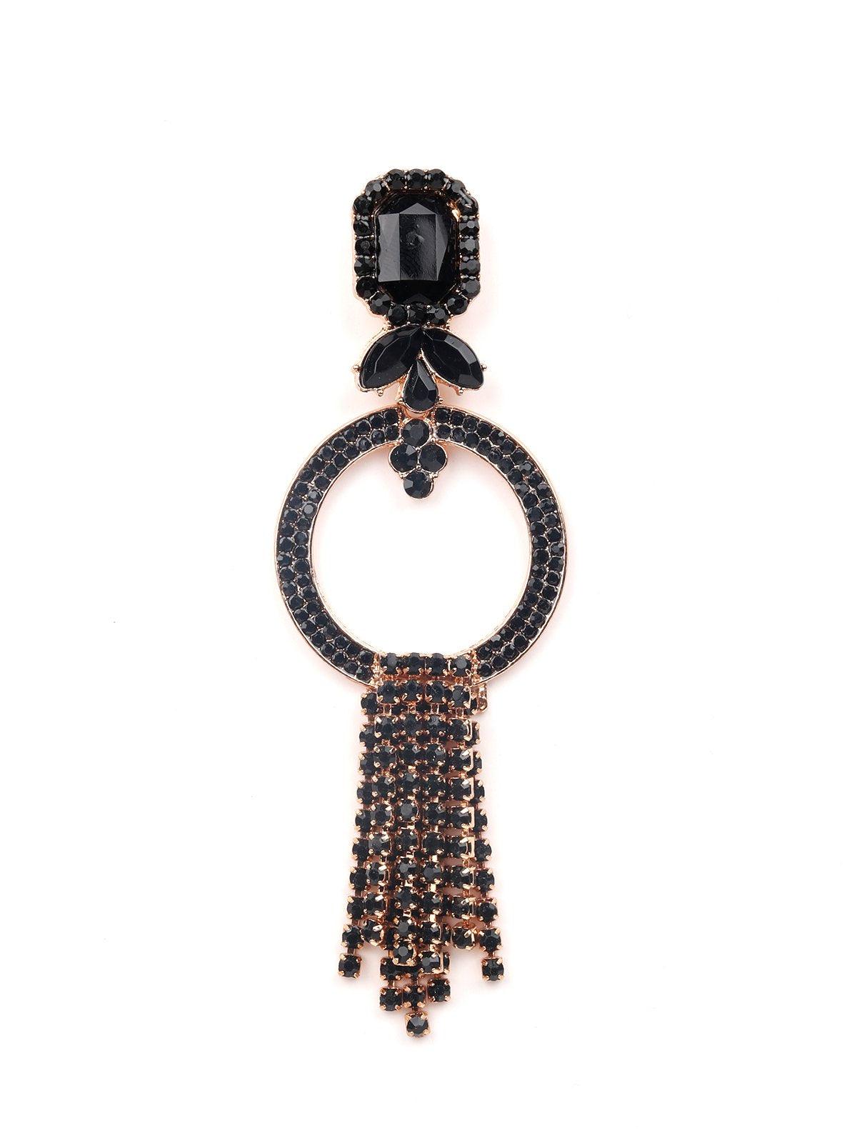 Women's Gold-Tone Black Hoops With Tassels Earring