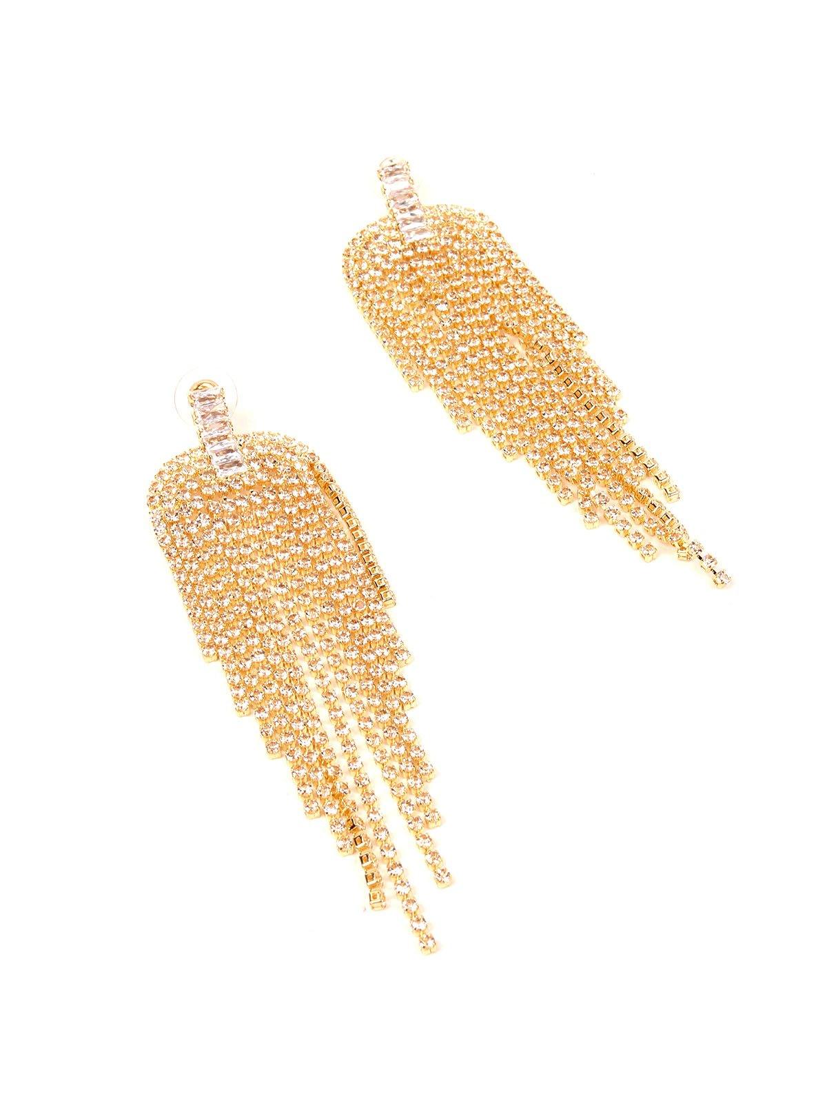 Women's Gold-Tone Crystal Drop Tassel Earring