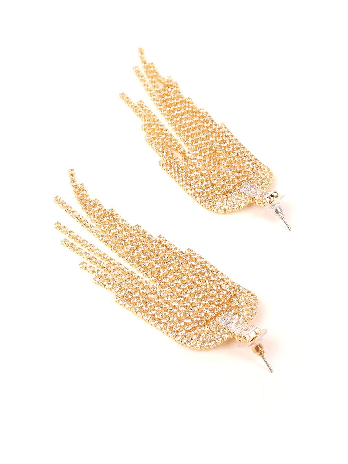 Women's Gold-Tone Crystal Drop Tassel Earring