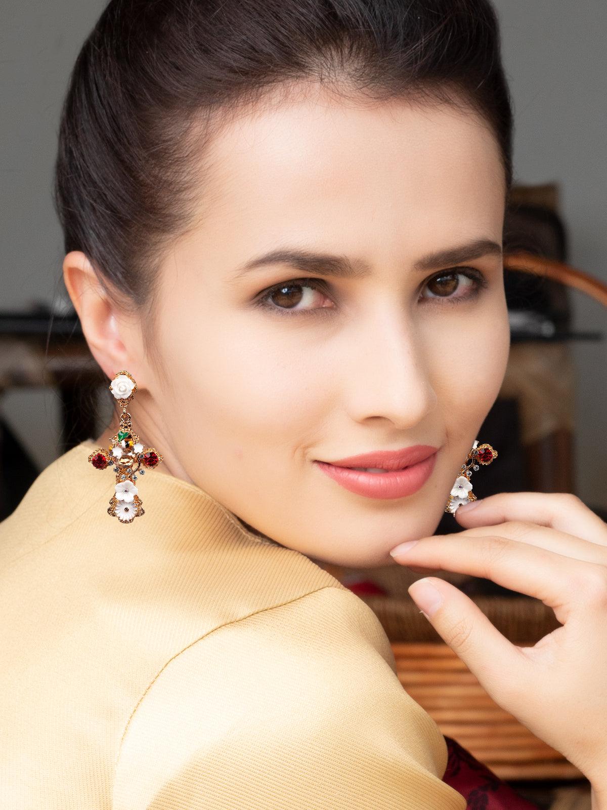 Women's Gold-Tone Crystal Embellished Drop Earring