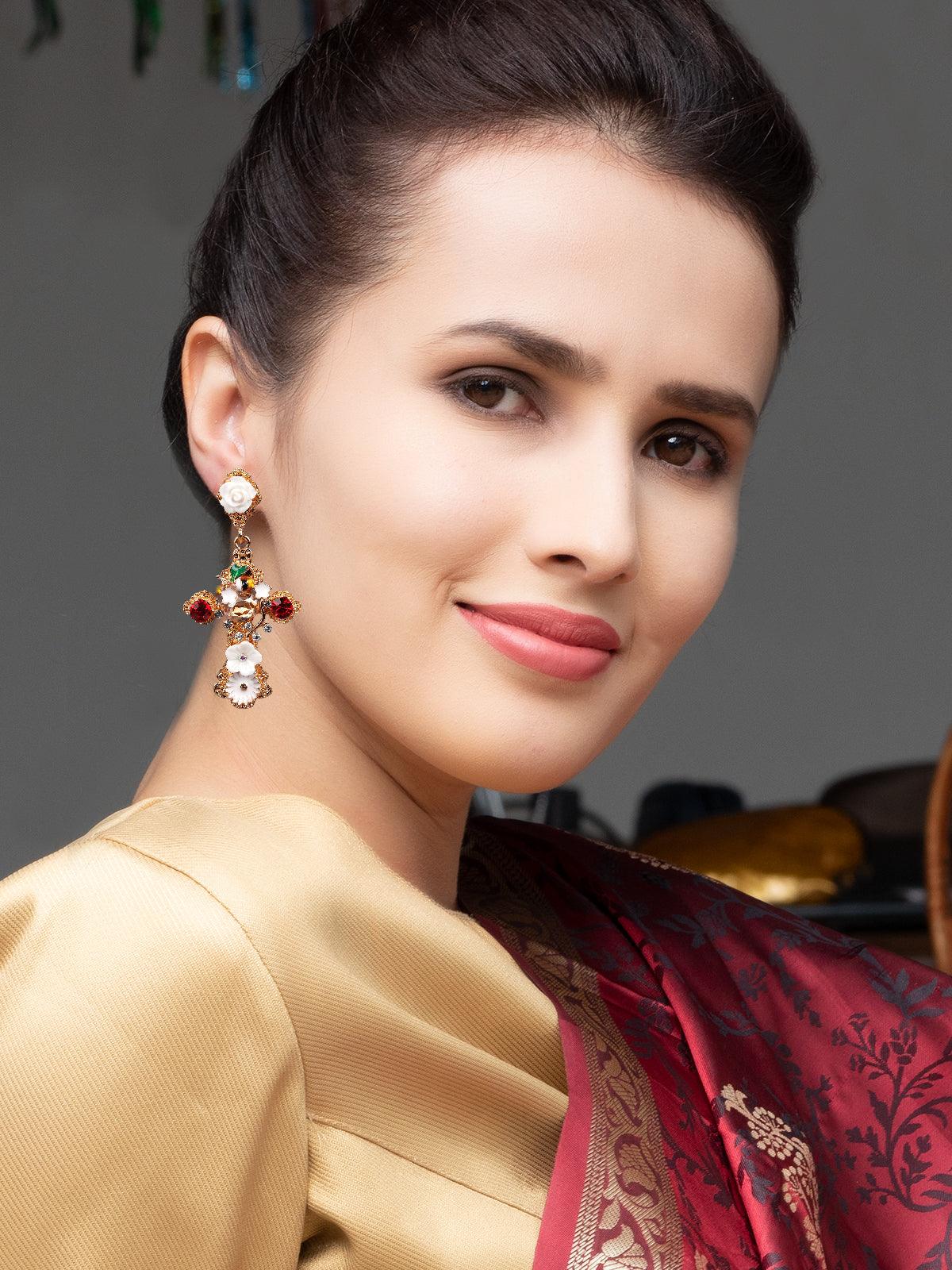 Women's Gold-Tone Crystal Embellished Drop Earring