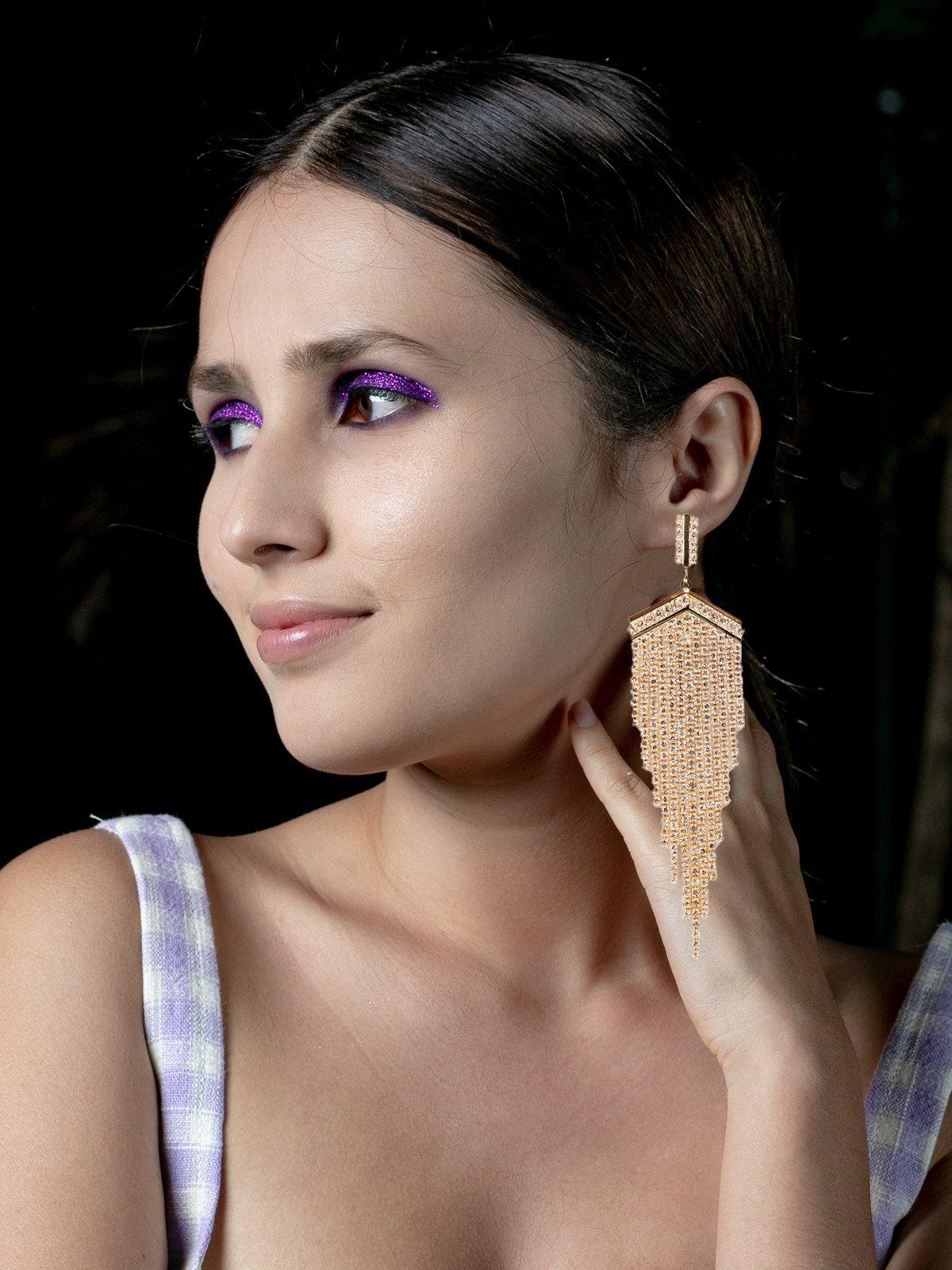 Women's Gold-Tone Crystal-Embellished High-Low Tassel Earring