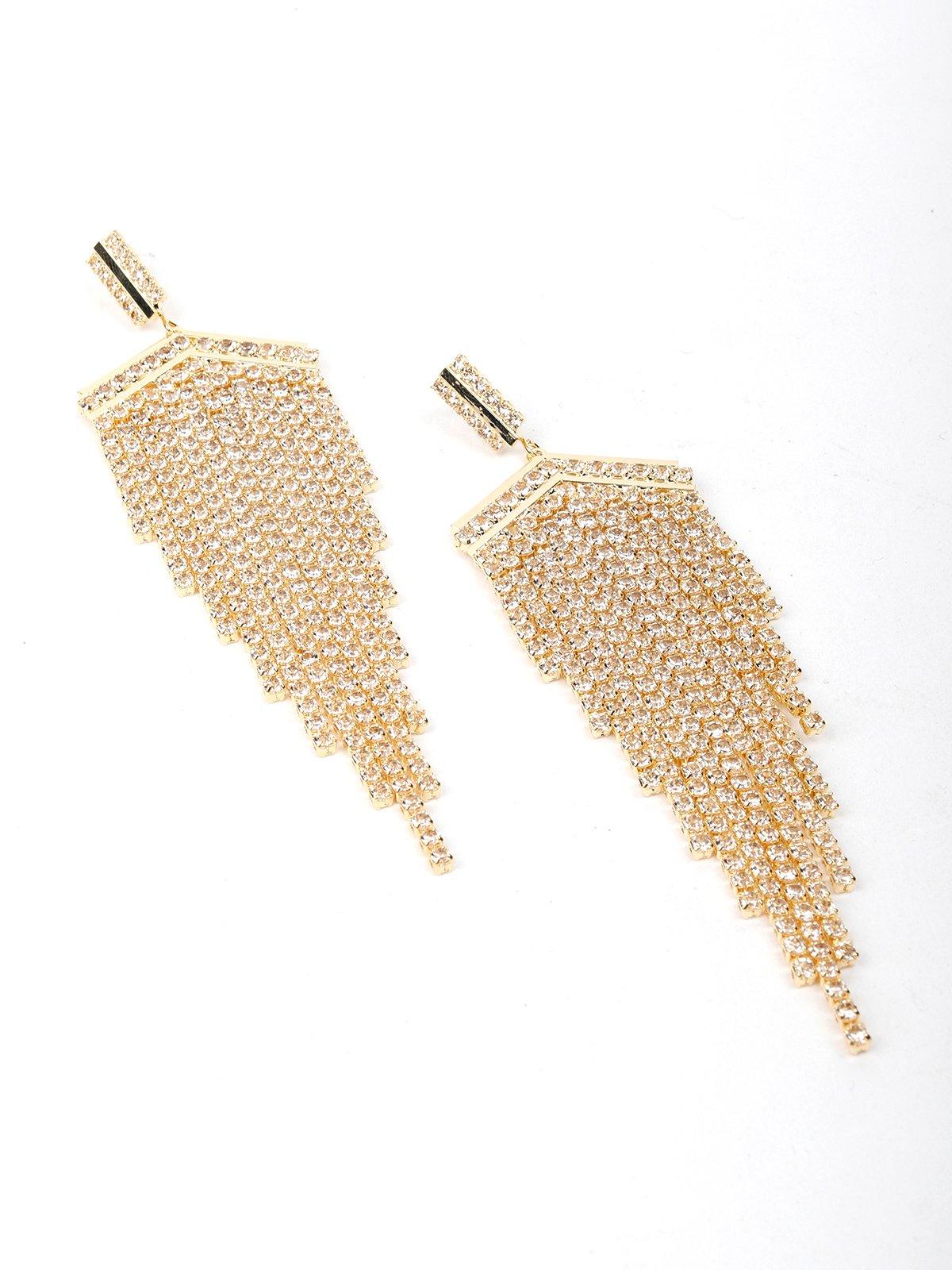 Women's Gold-Tone Crystal-Embellished High-Low Tassel Earring