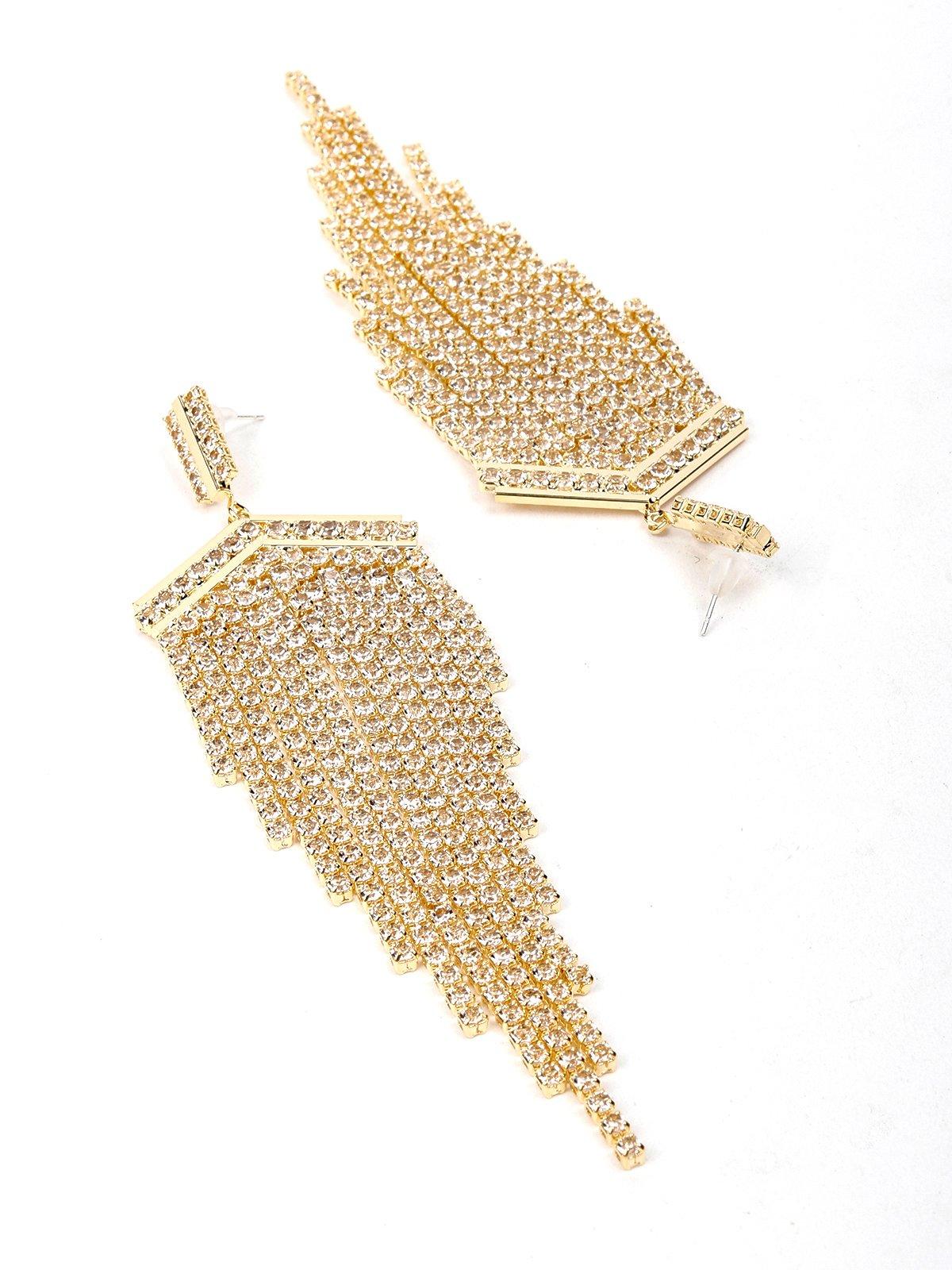 Women's Gold-Tone Crystal-Embellished High-Low Tassel Earring