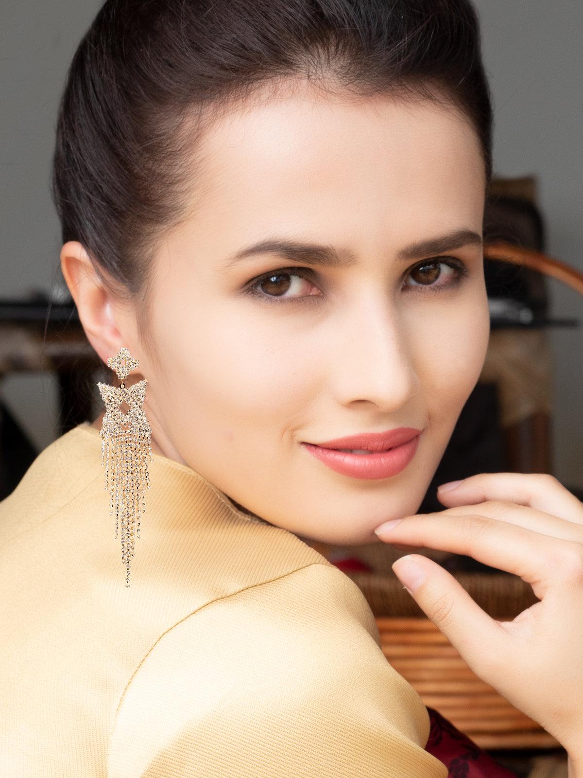 Women's Gold-Tone Crystal Star Tassel Earring