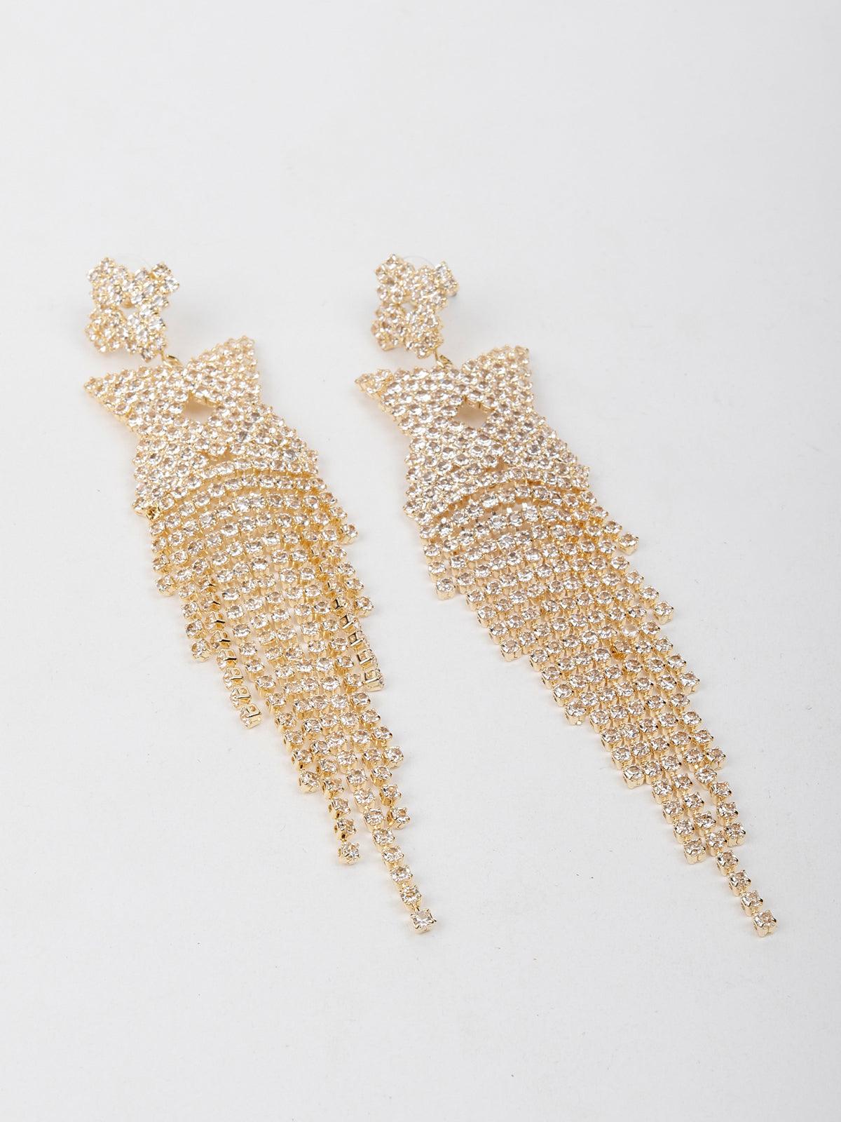 Women's Gold-Tone Crystal Star Tassel Earring