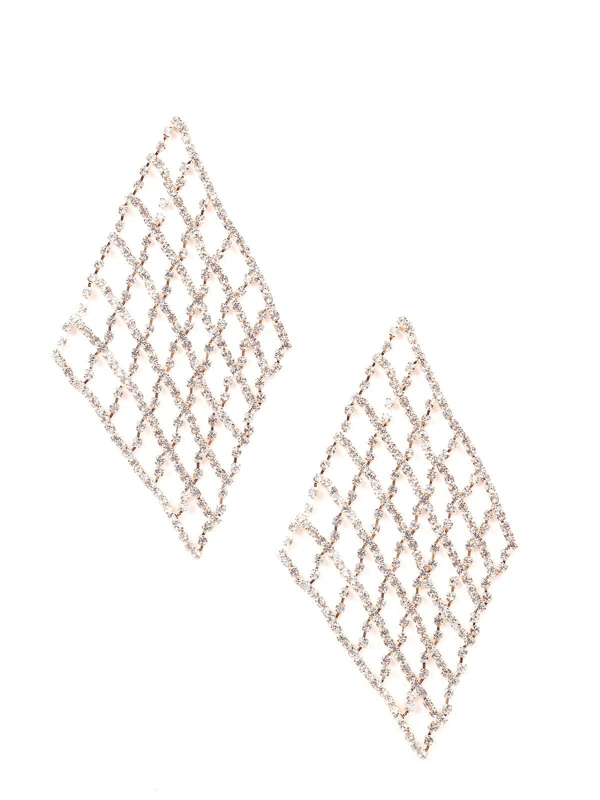 Women's Gold-Tone Diamond Shaped Studded Earring