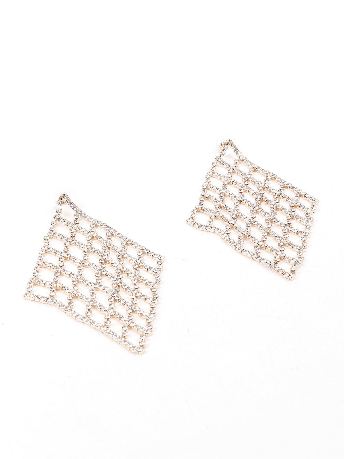 Women's Gold-Tone Diamond Shaped Studded Earring