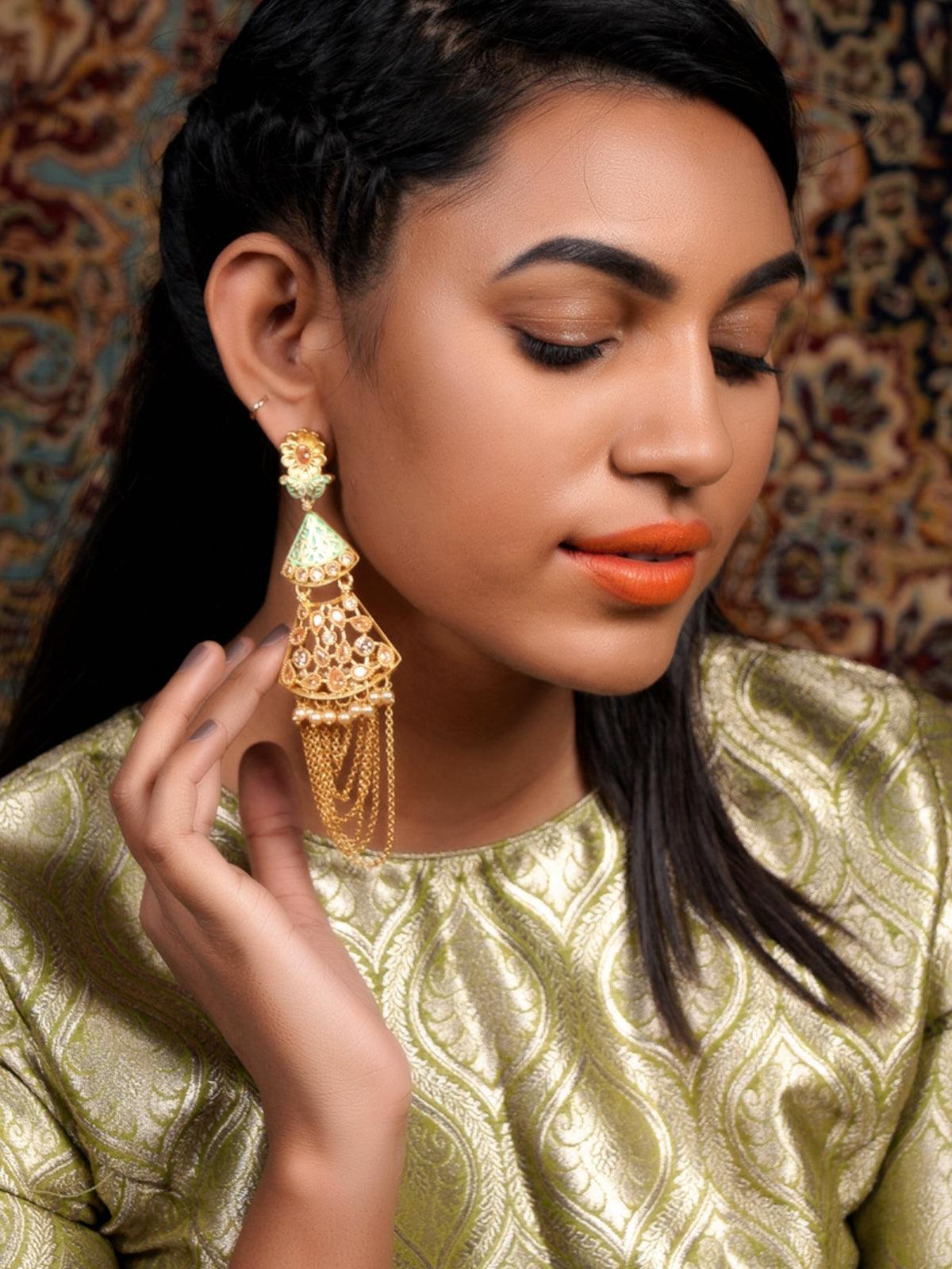 Women's Gold Tone Geo Dangle Earring