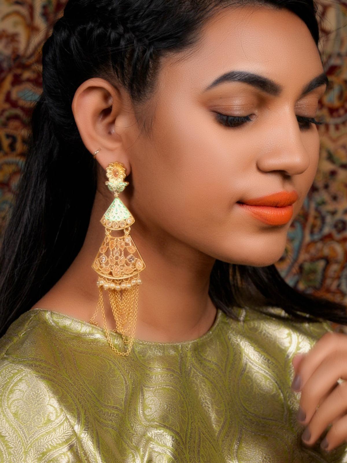 Women's Gold Tone Geo Dangle Earring