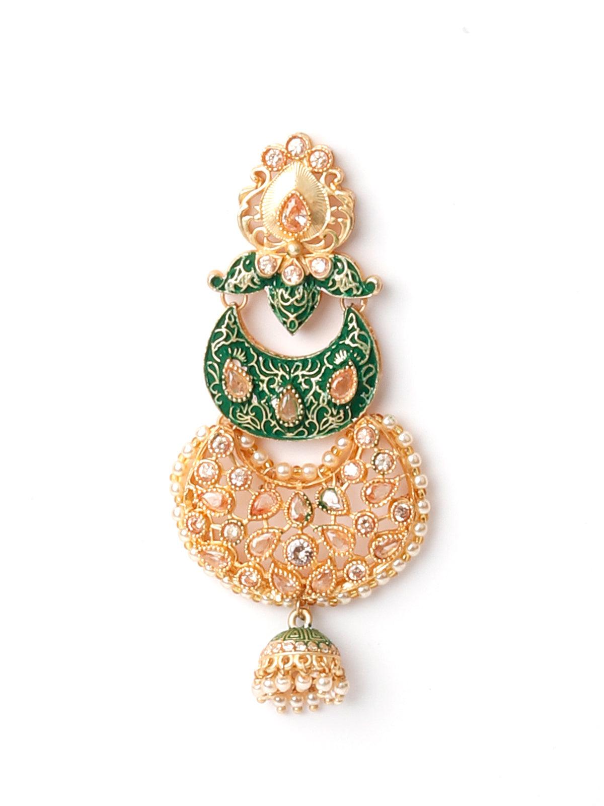 Women's Gold Tone Green-Enamelled Dangle Earring
