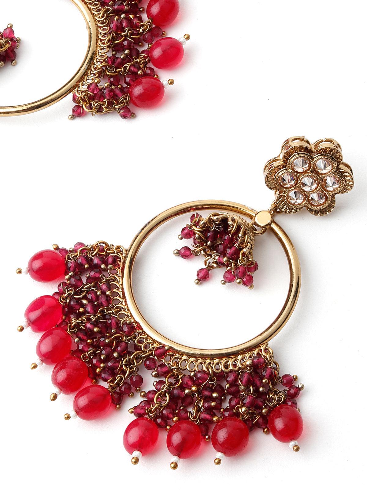 Women's Gold Tone Magenta Pink Dangling Ring-Jhumka Earring