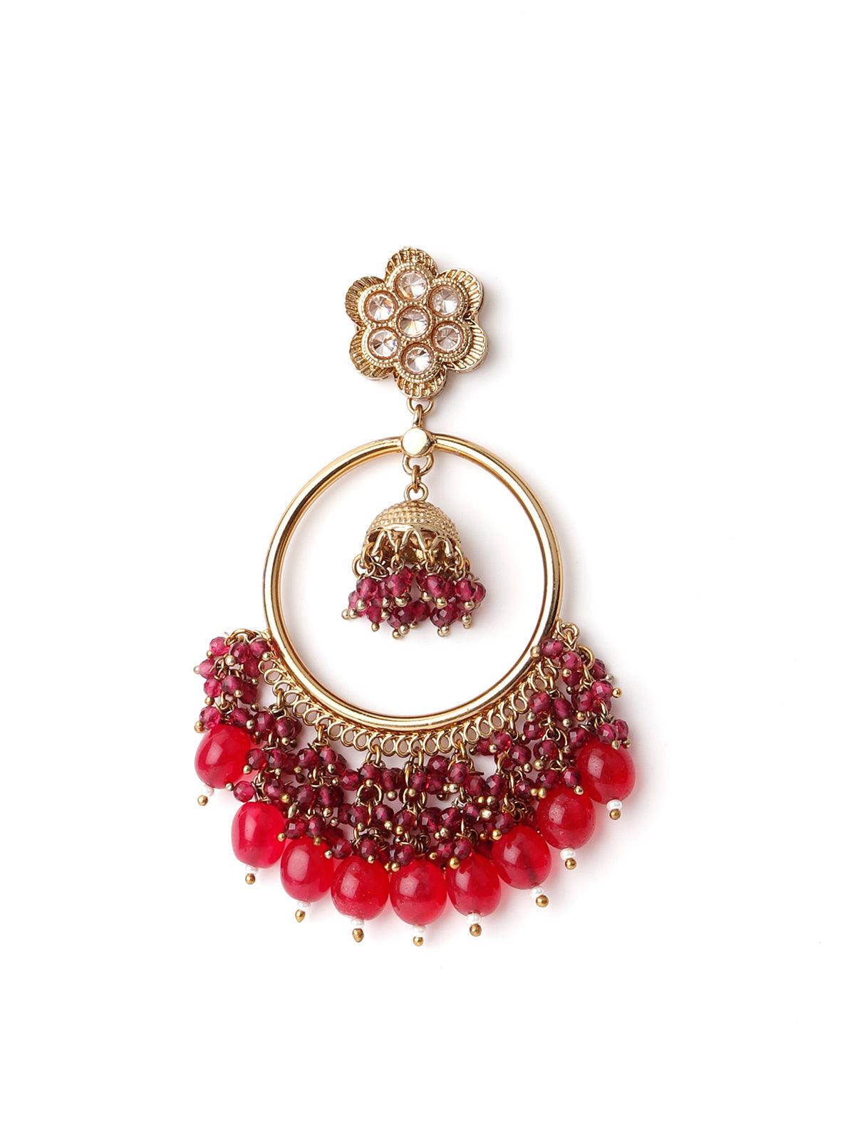 Women's Gold Tone Magenta Pink Dangling Ring-Jhumka Earring