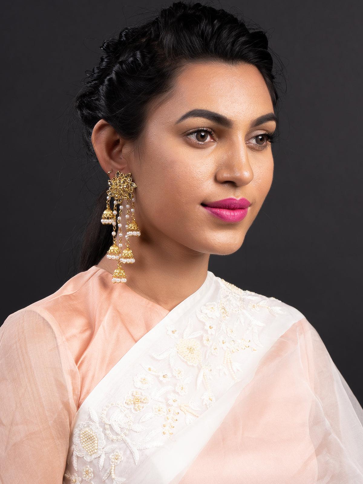Women's Gold Tone Multistring Jhumki Dangle Earring