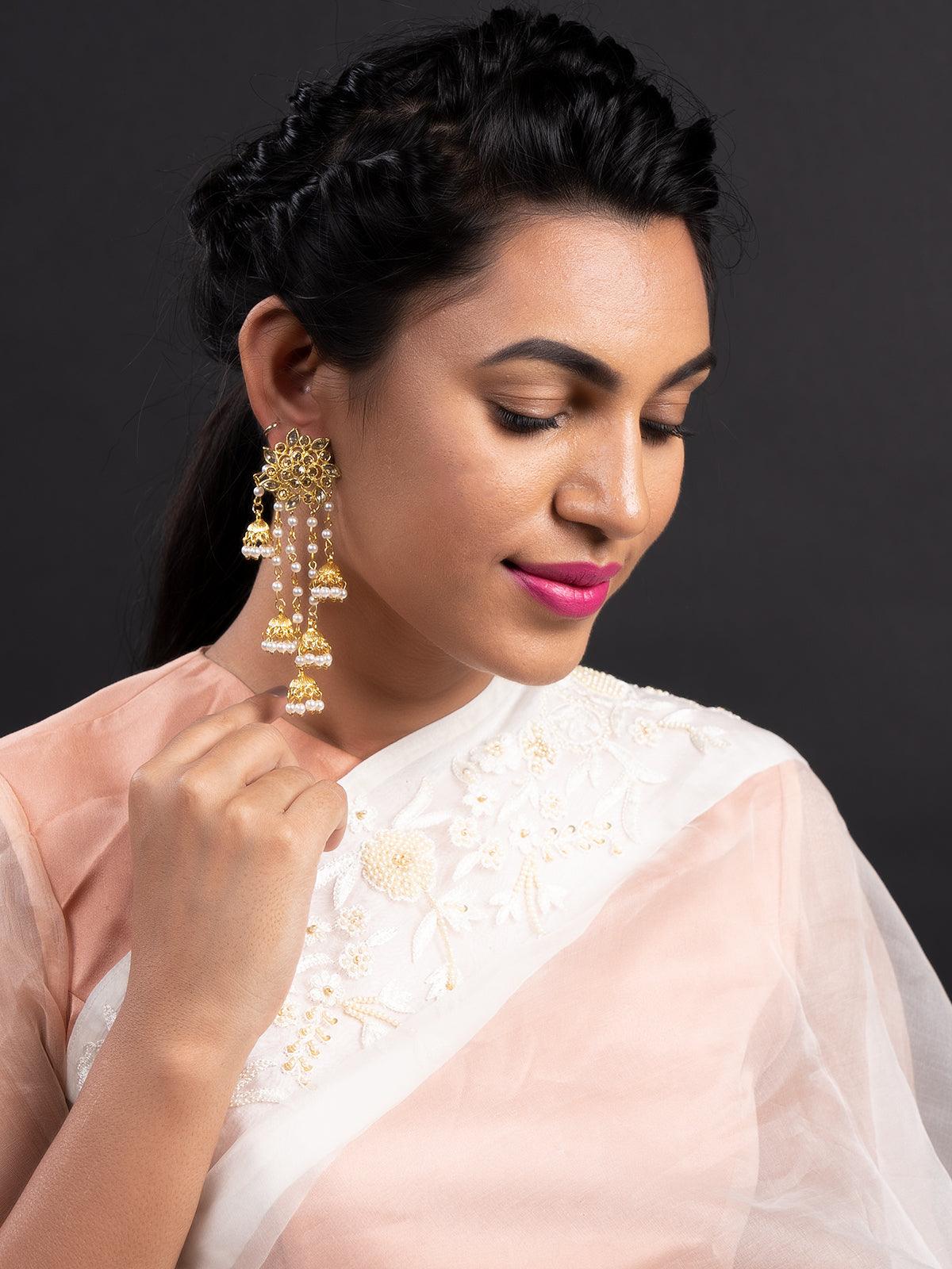 Women's Gold Tone Multistring Jhumki Dangle Earring