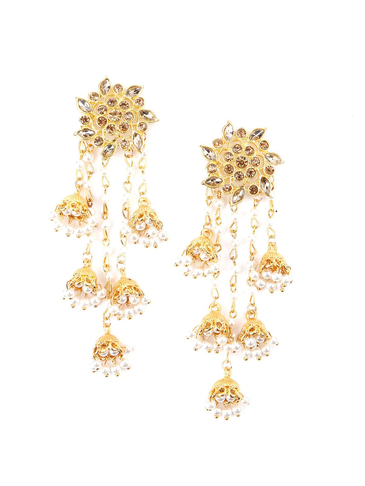 Women's Gold Tone Multistring Jhumki Dangle Earring
