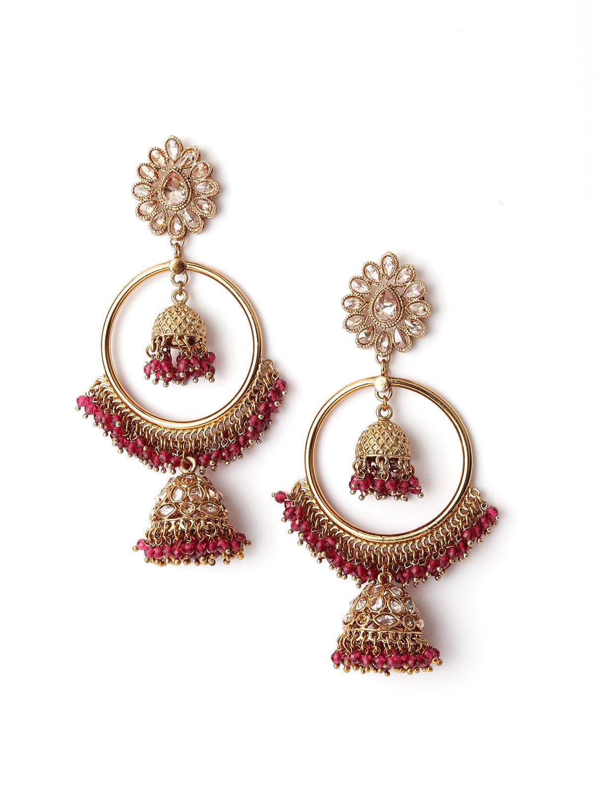 Women's Gold Tone Purple Compelling Dangling Ring-Jhumk