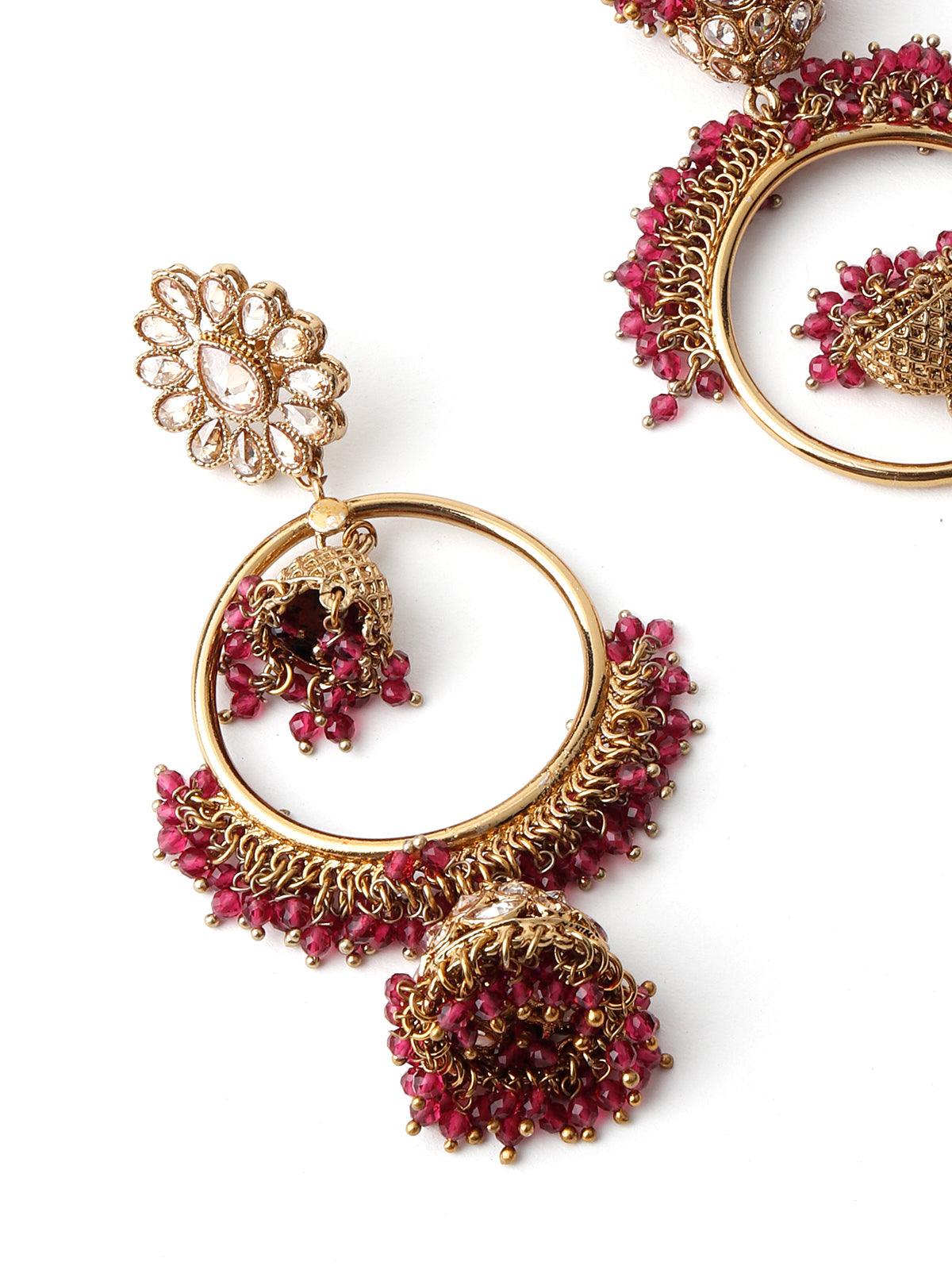 Women's Gold Tone Purple Compelling Dangling Ring-Jhumk