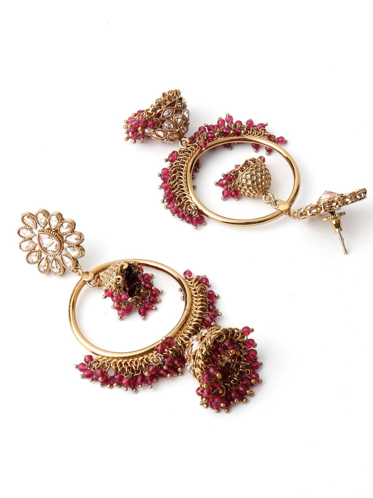 Women's Gold Tone Purple Compelling Dangling Ring-Jhumk