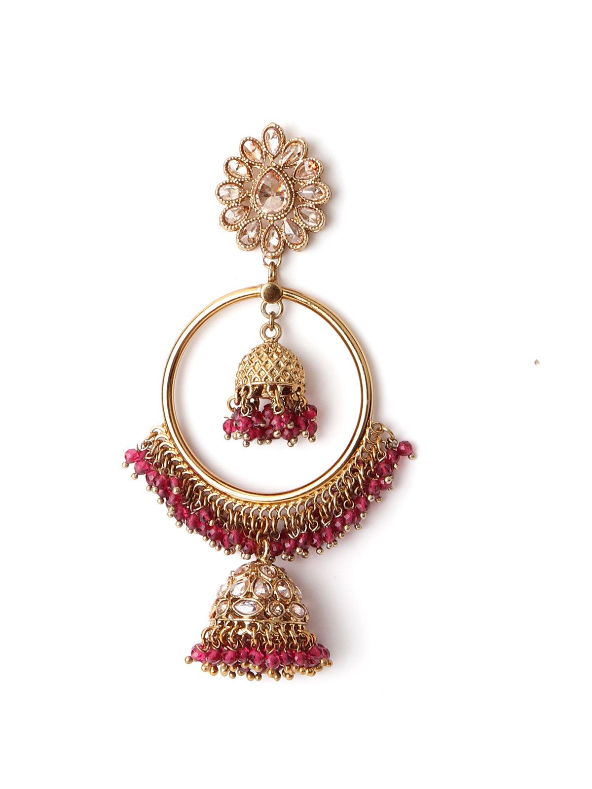 Women's Gold Tone Purple Compelling Dangling Ring-Jhumk