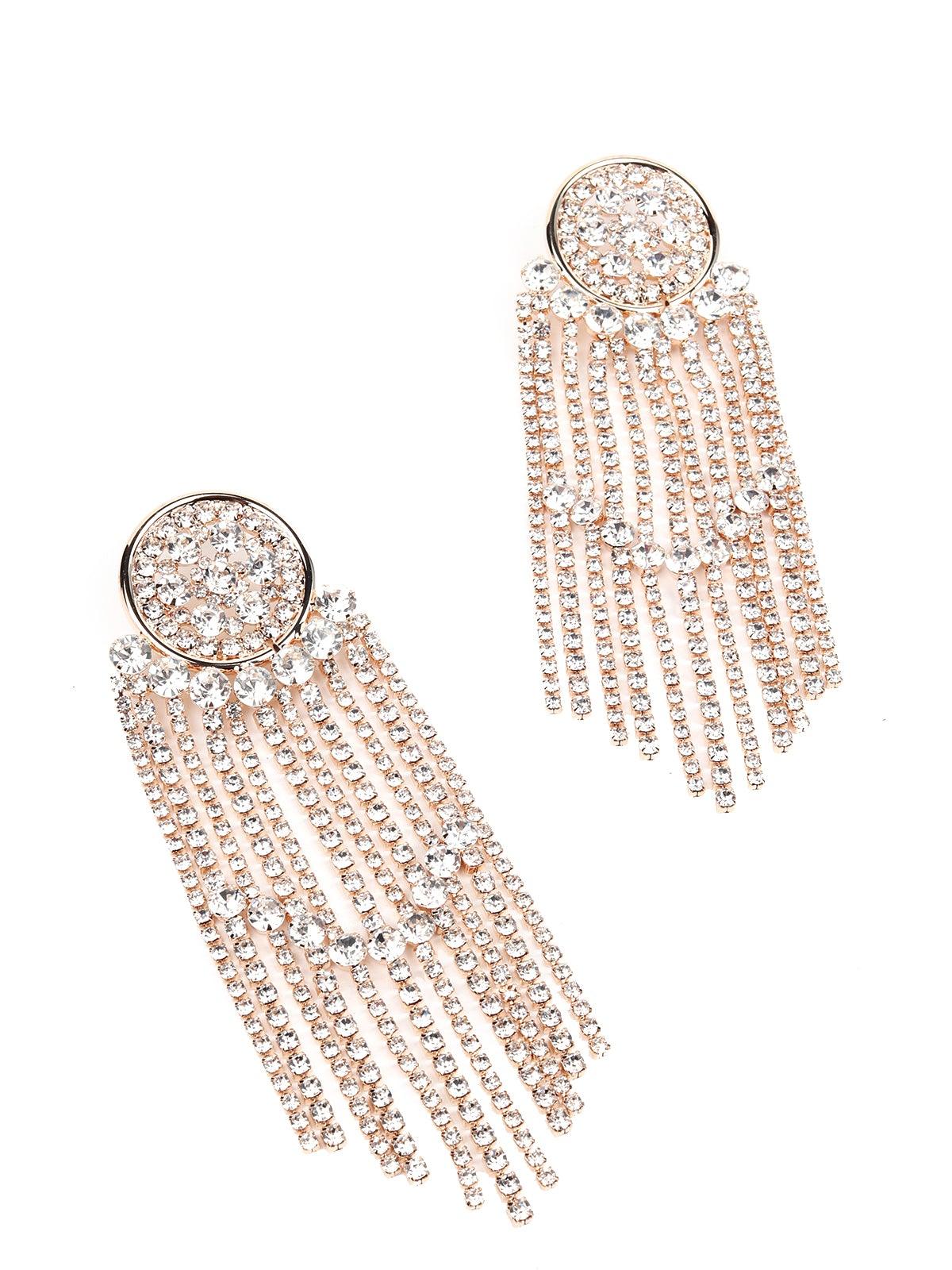 Women's Gold-Tone Rounded Crystal Tassel Earring