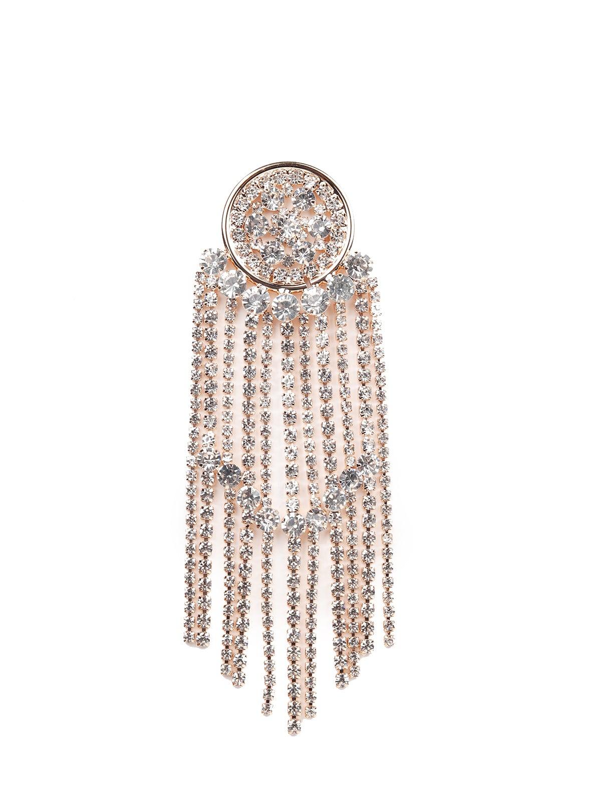 Women's Gold-Tone Rounded Crystal Tassel Earring