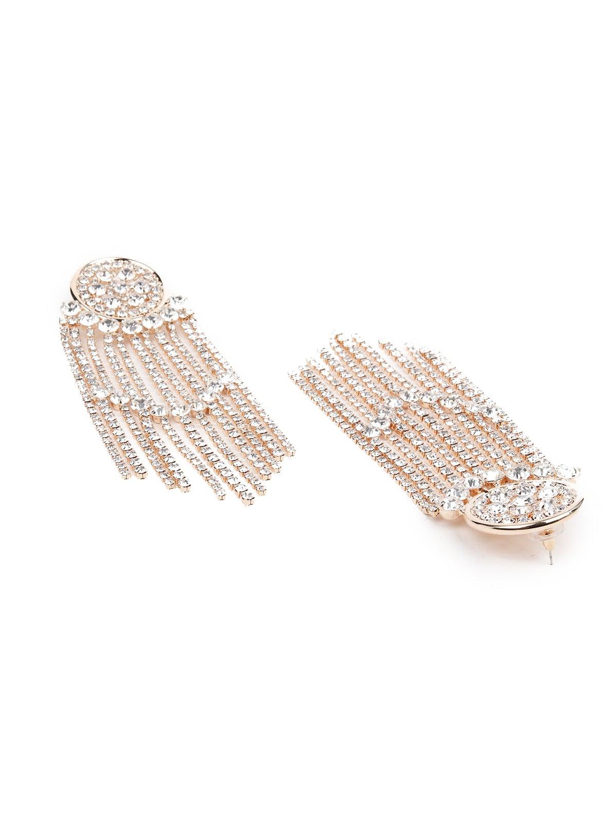 Women's Gold-Tone Rounded Crystal Tassel Earring