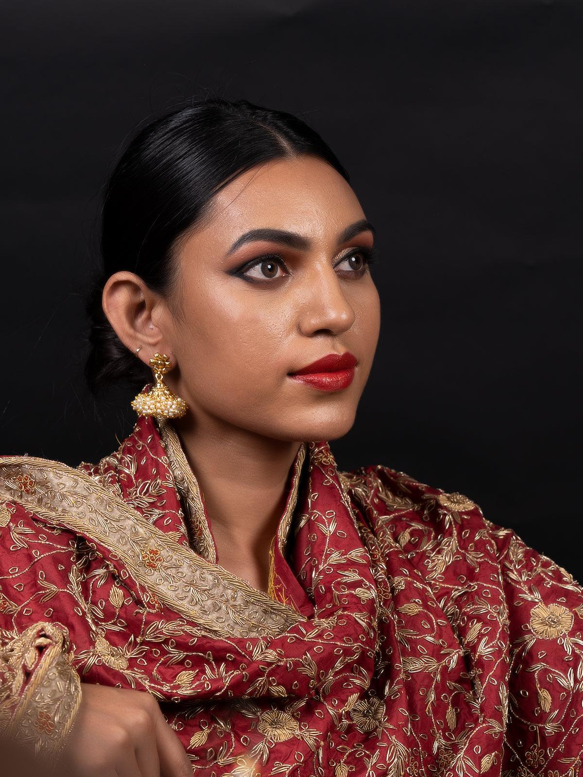 Women's Gold Tone Short Jhumki Earring