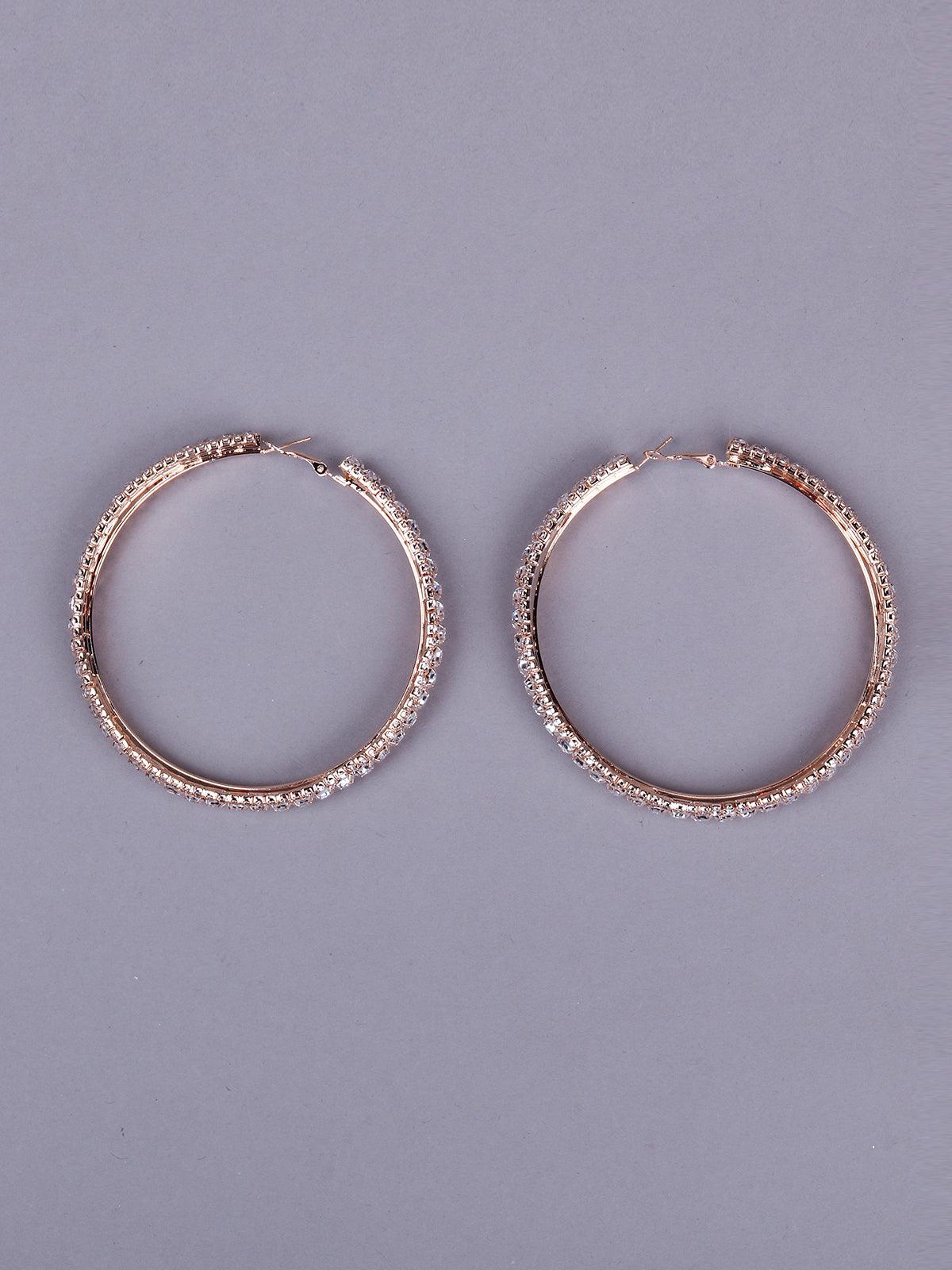 Women's Gold Tone Studded Hoop Earring