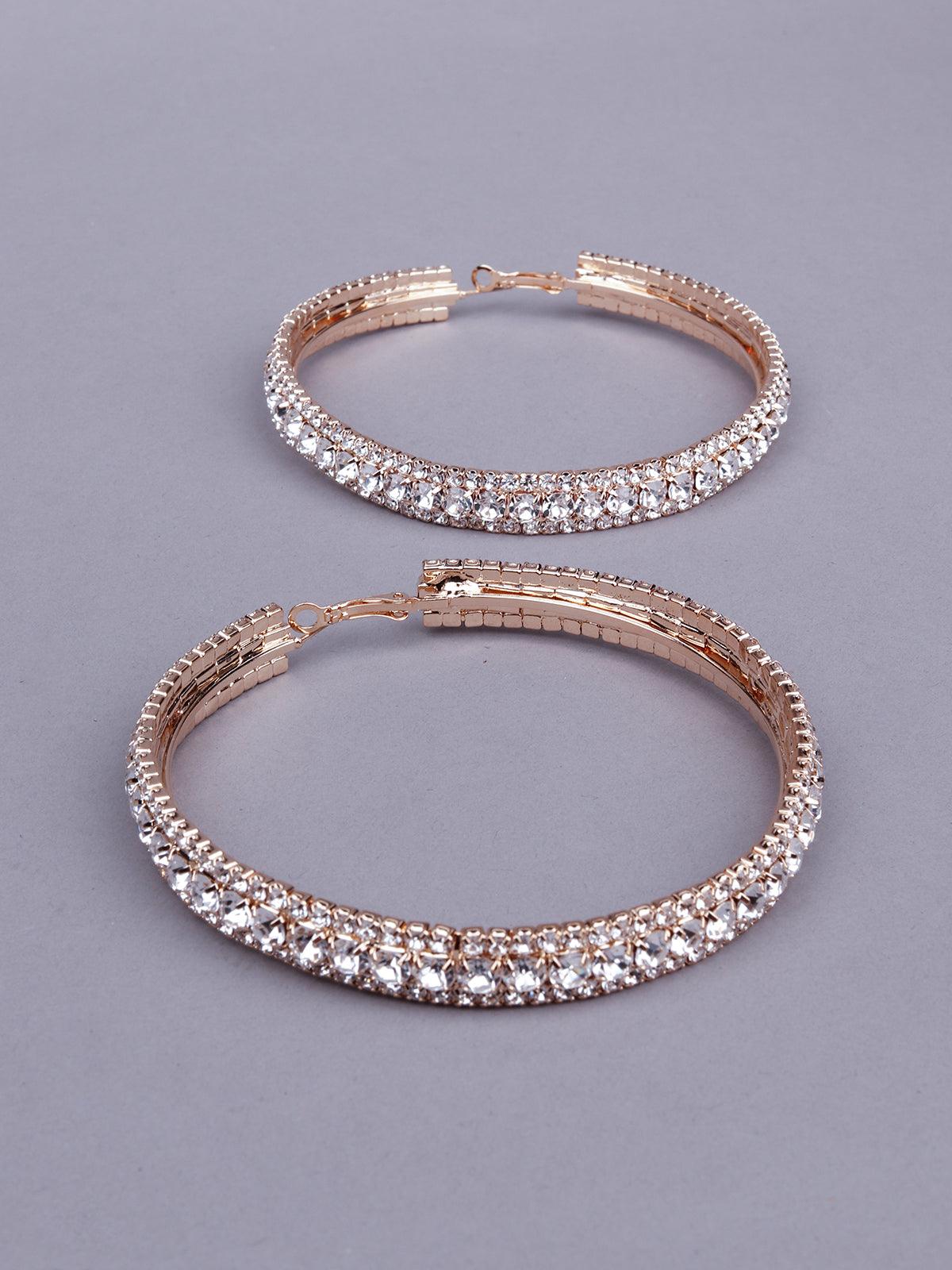 Women's Gold Tone Studded Hoop Earring