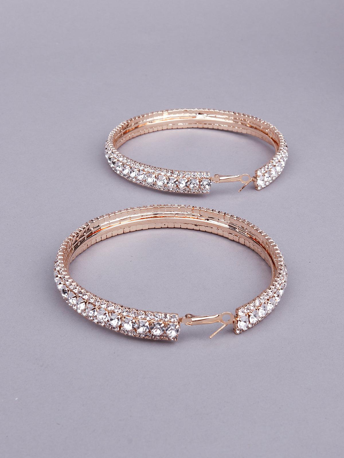 Women's Gold Tone Studded Hoop Earring