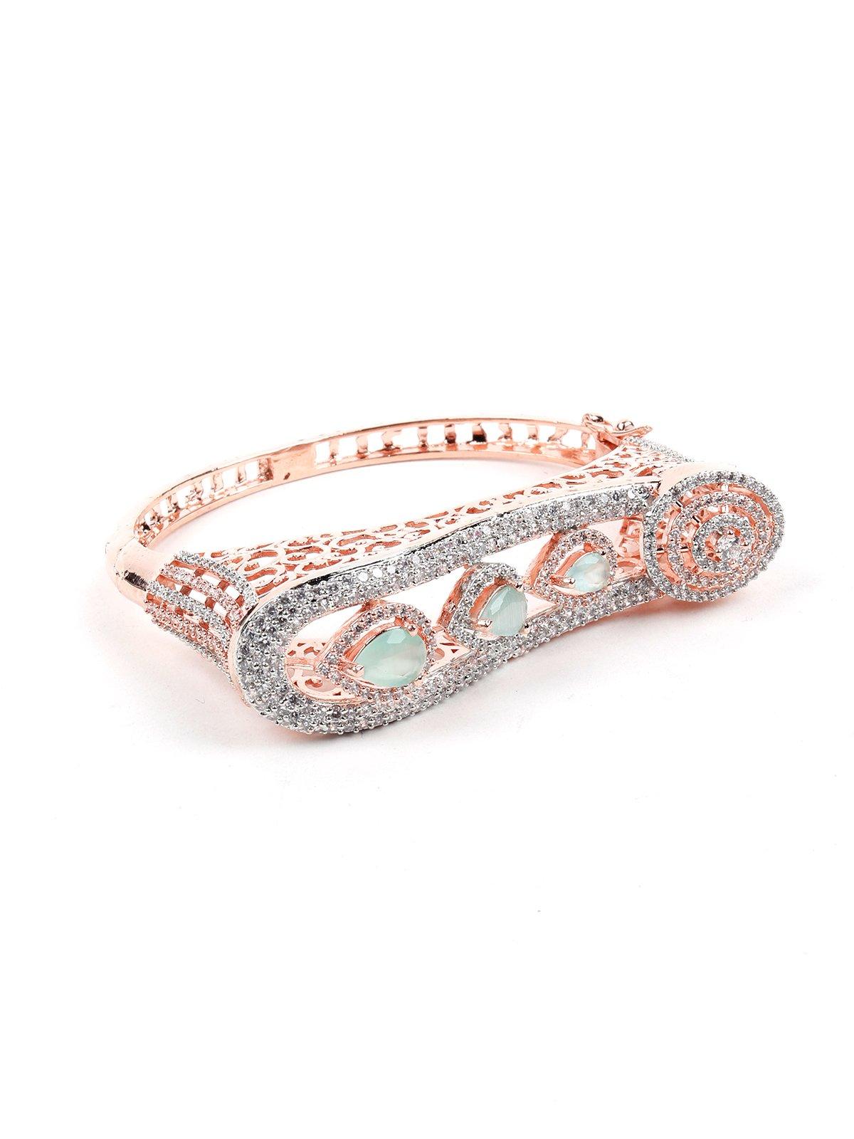 Women's Gold-Tone Studded Mint Green Bracele