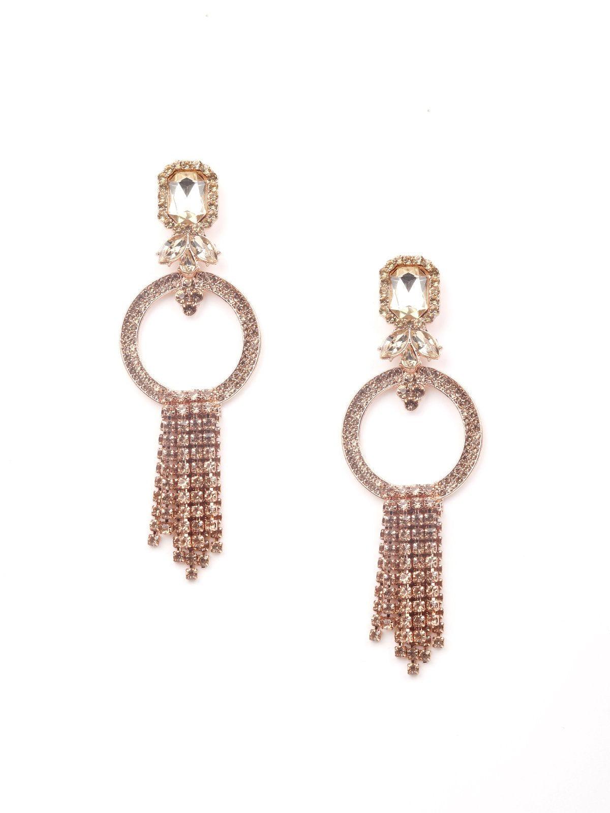 Women's Golden Beaded Hoops With Tassels Earring