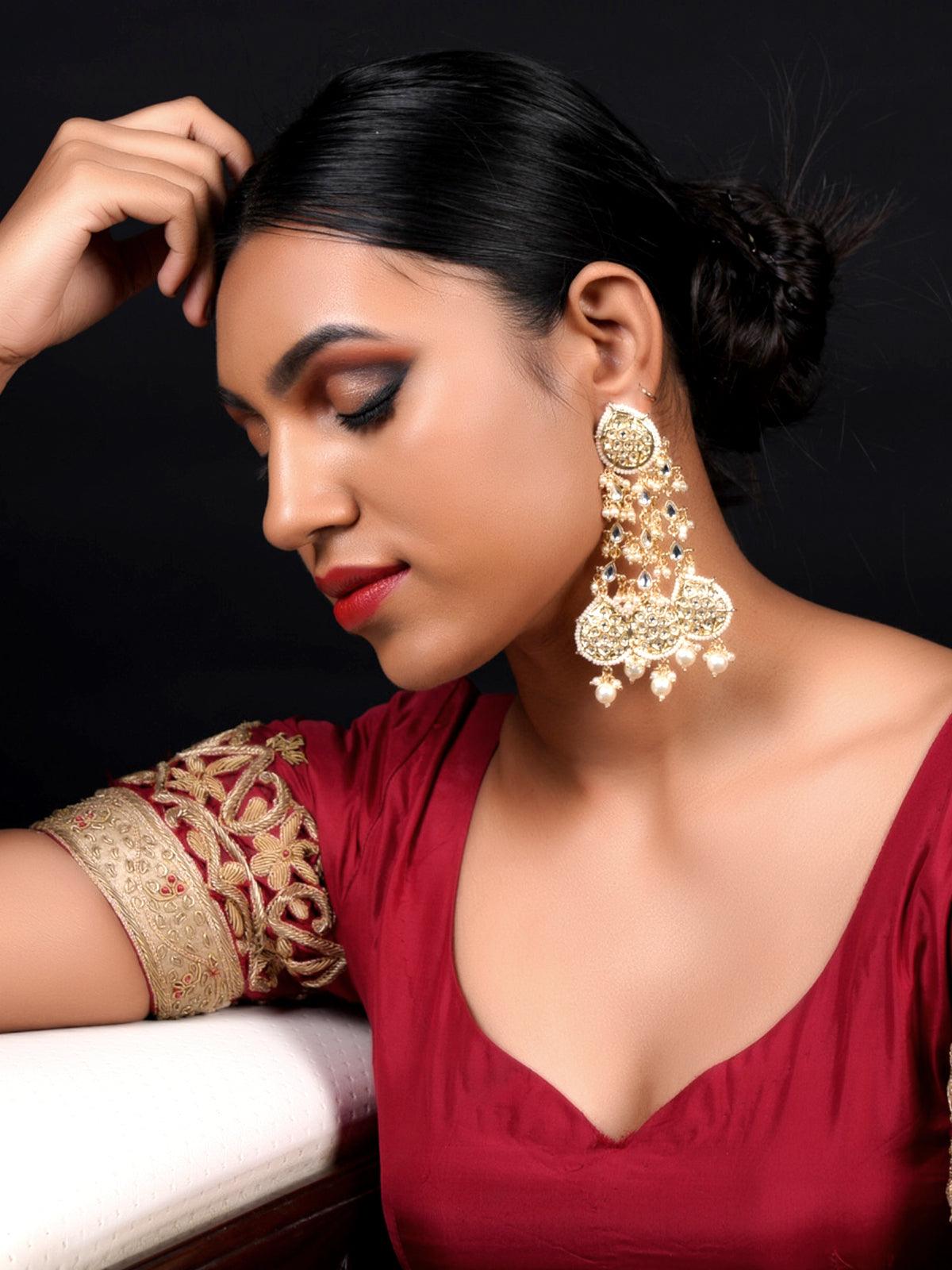 Women's Golden Dangle White Pearl Dangle Earrings