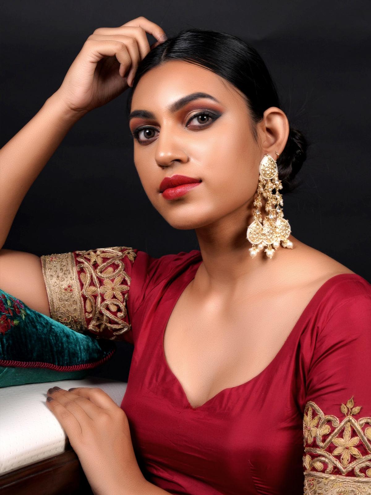 Women's Golden Dangle White Pearl Dangle Earrings