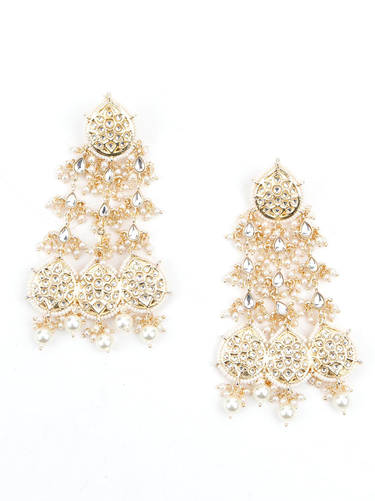 Women's Golden Dangle White Pearl Dangle Earrings