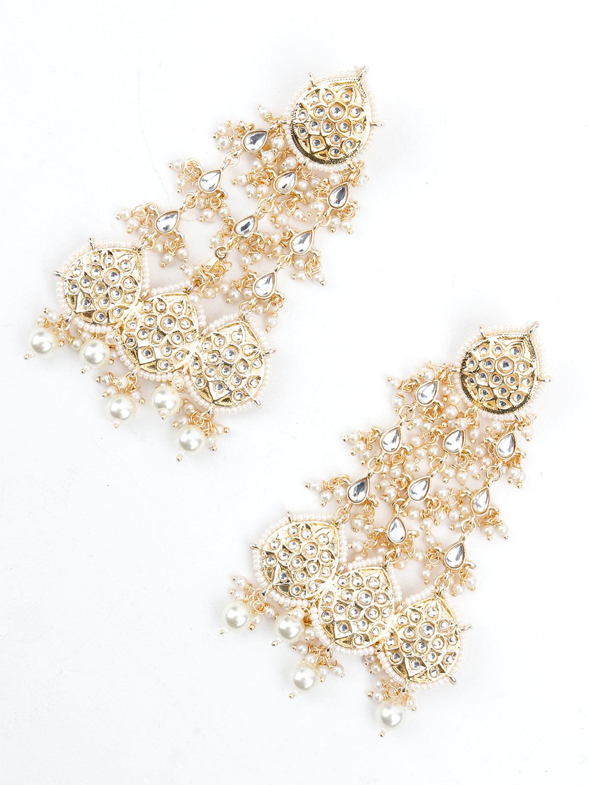 Women's Golden Dangle White Pearl Dangle Earrings
