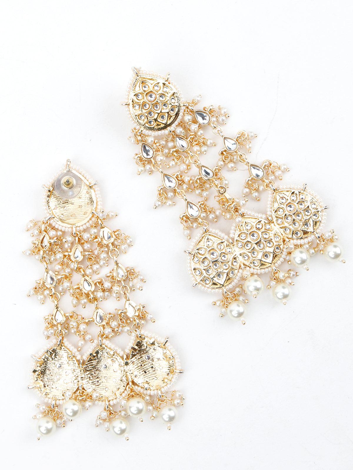 Women's Golden Dangle White Pearl Dangle Earrings