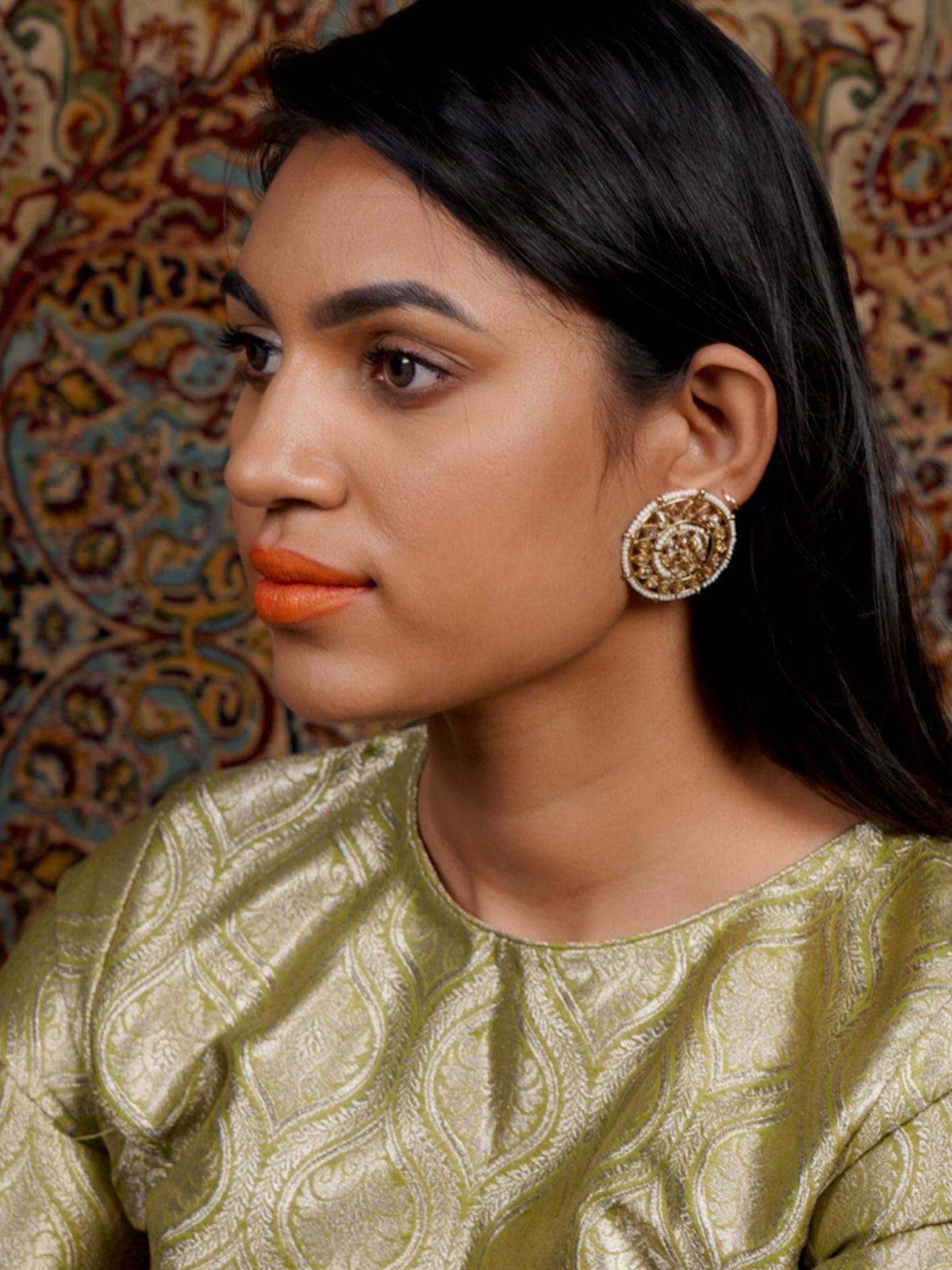 Women's Golden Round Ethnic Studs