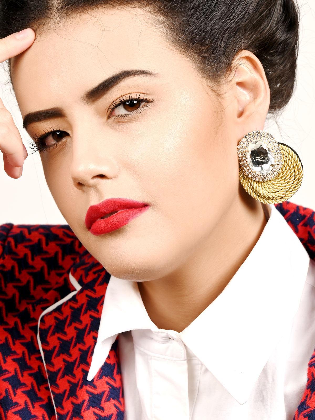 Women's Golden Round Oversized Stud Earring