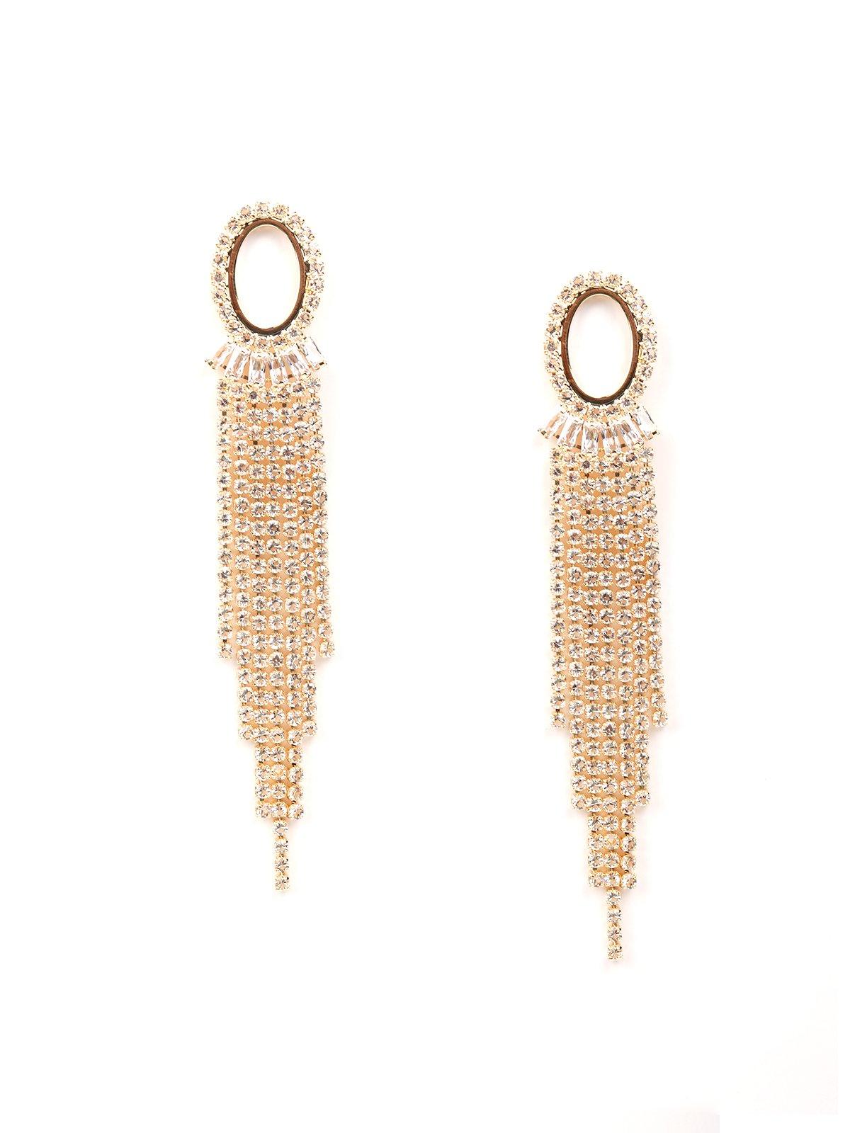 Women's Golden Rounded Crystal Tassel Drop Earring