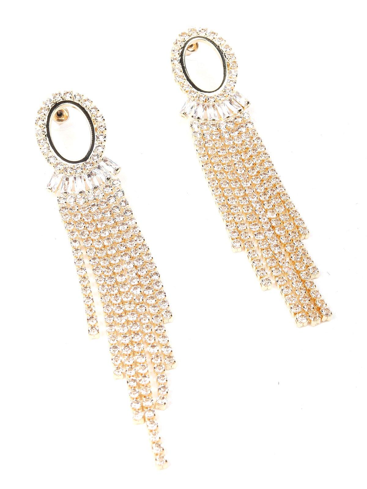 Women's Golden Rounded Crystal Tassel Drop Earring