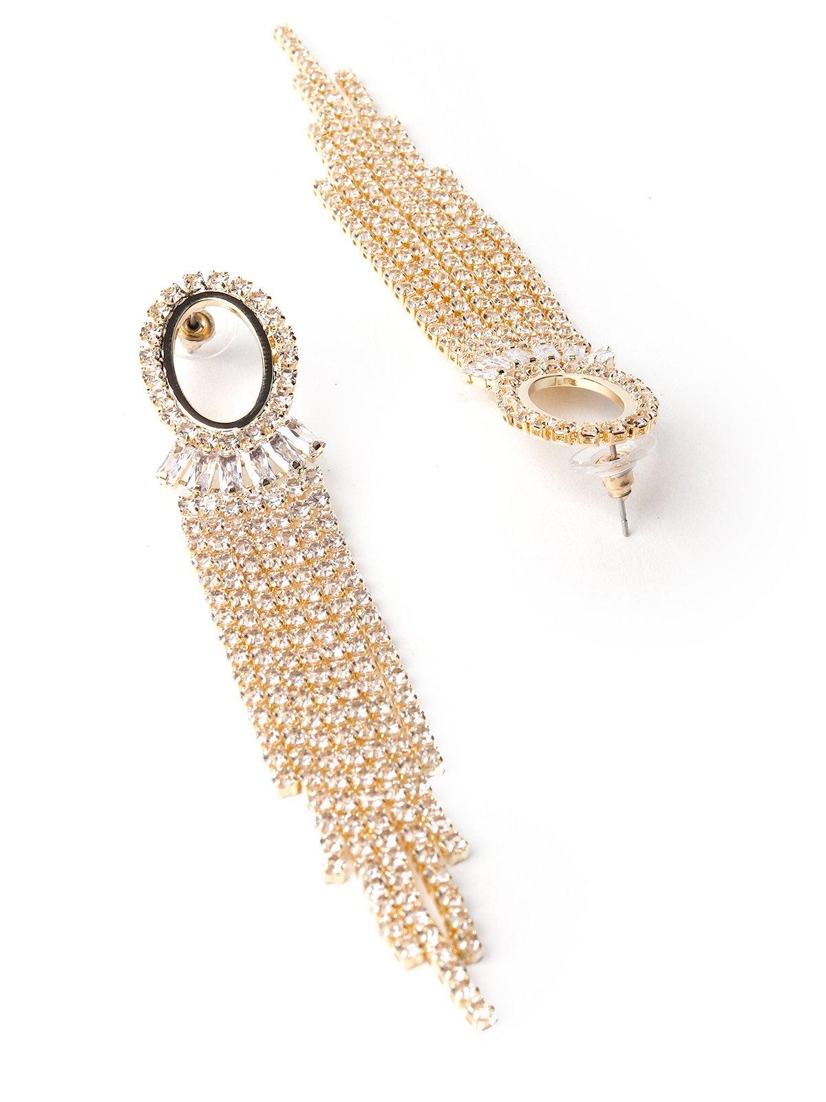 Women's Golden Rounded Crystal Tassel Drop Earring