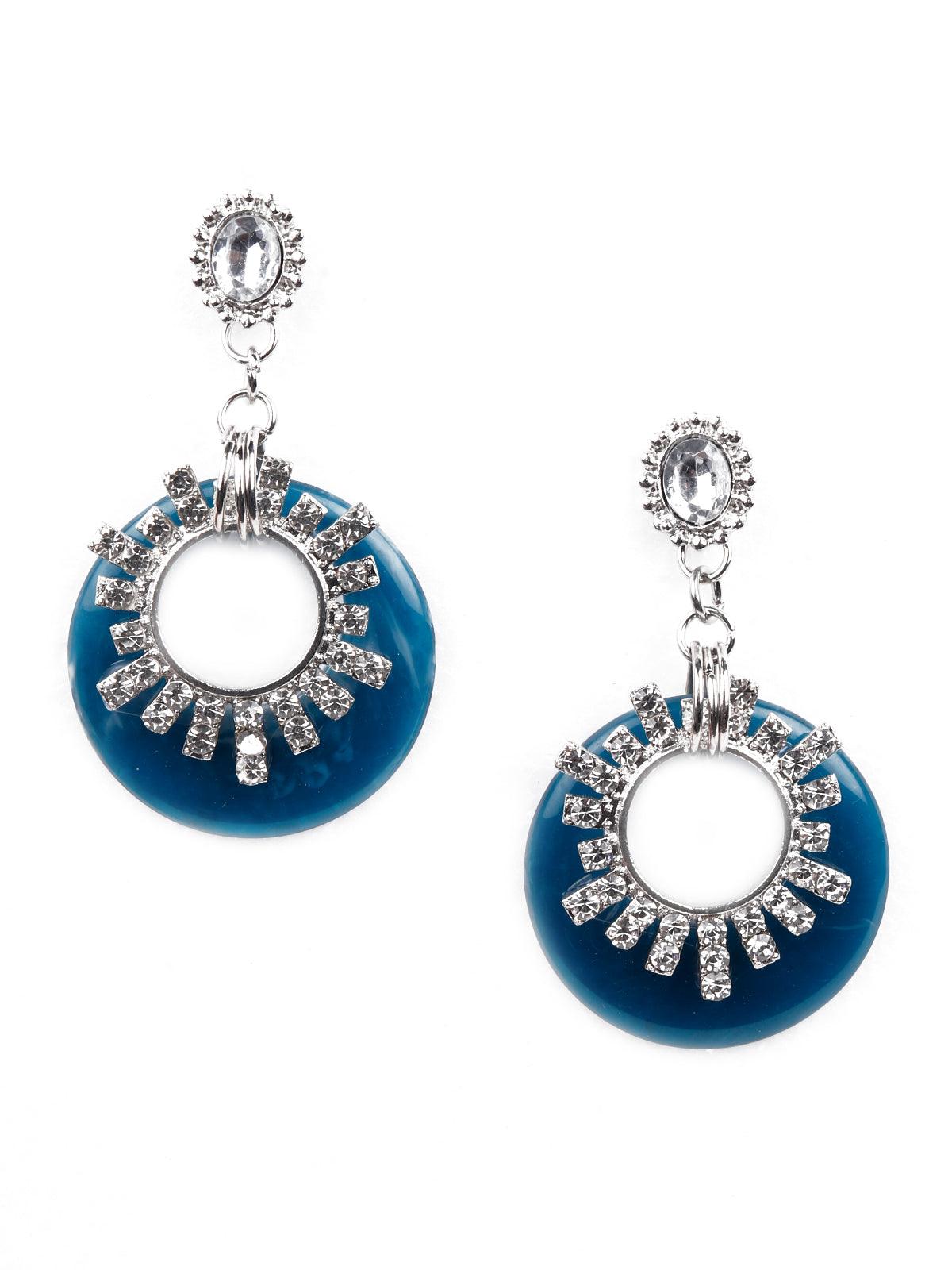 Women's Gorgeous Blue Rounded Studded Drop Earring