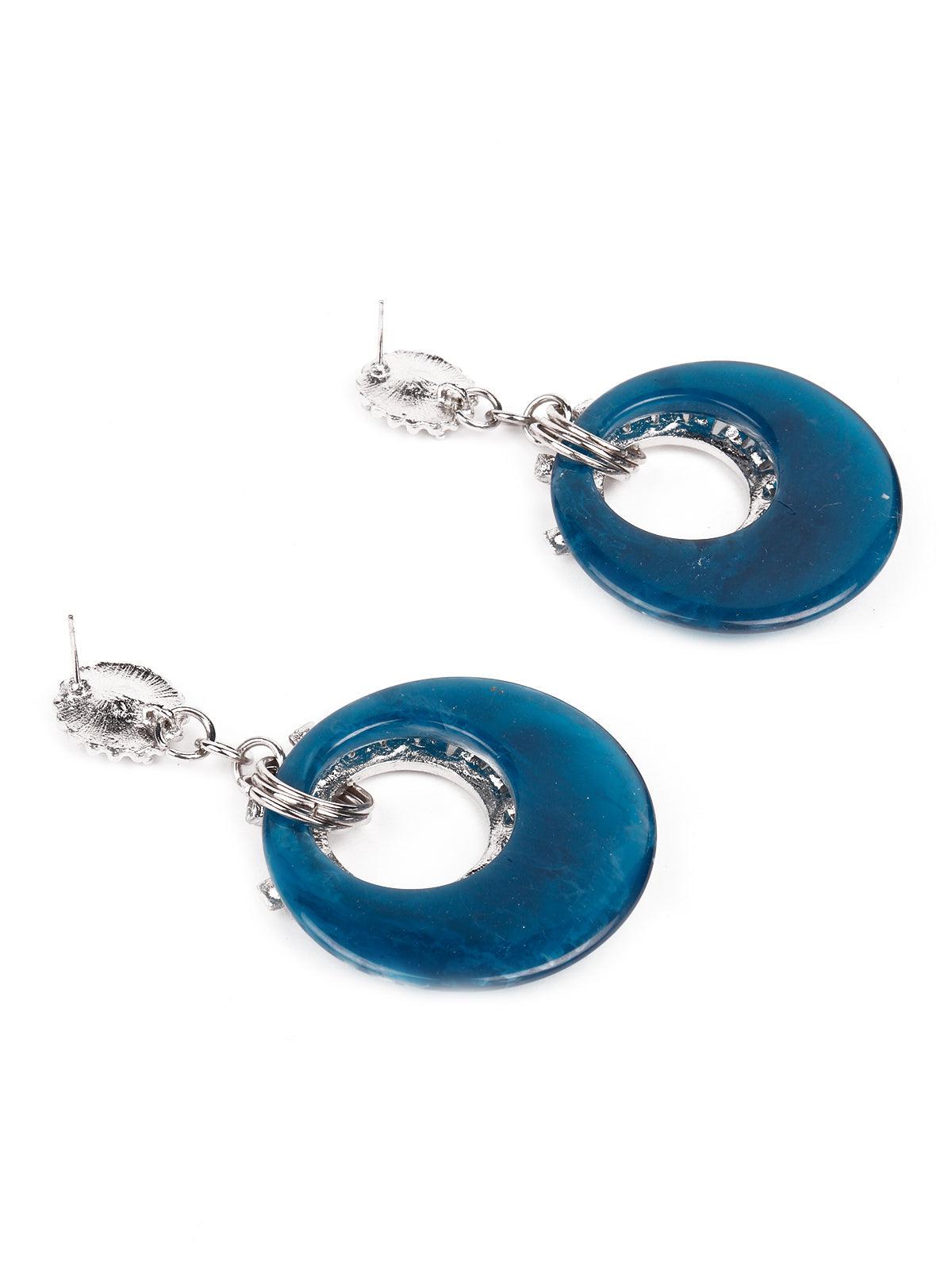 Women's Gorgeous Blue Rounded Studded Drop Earring