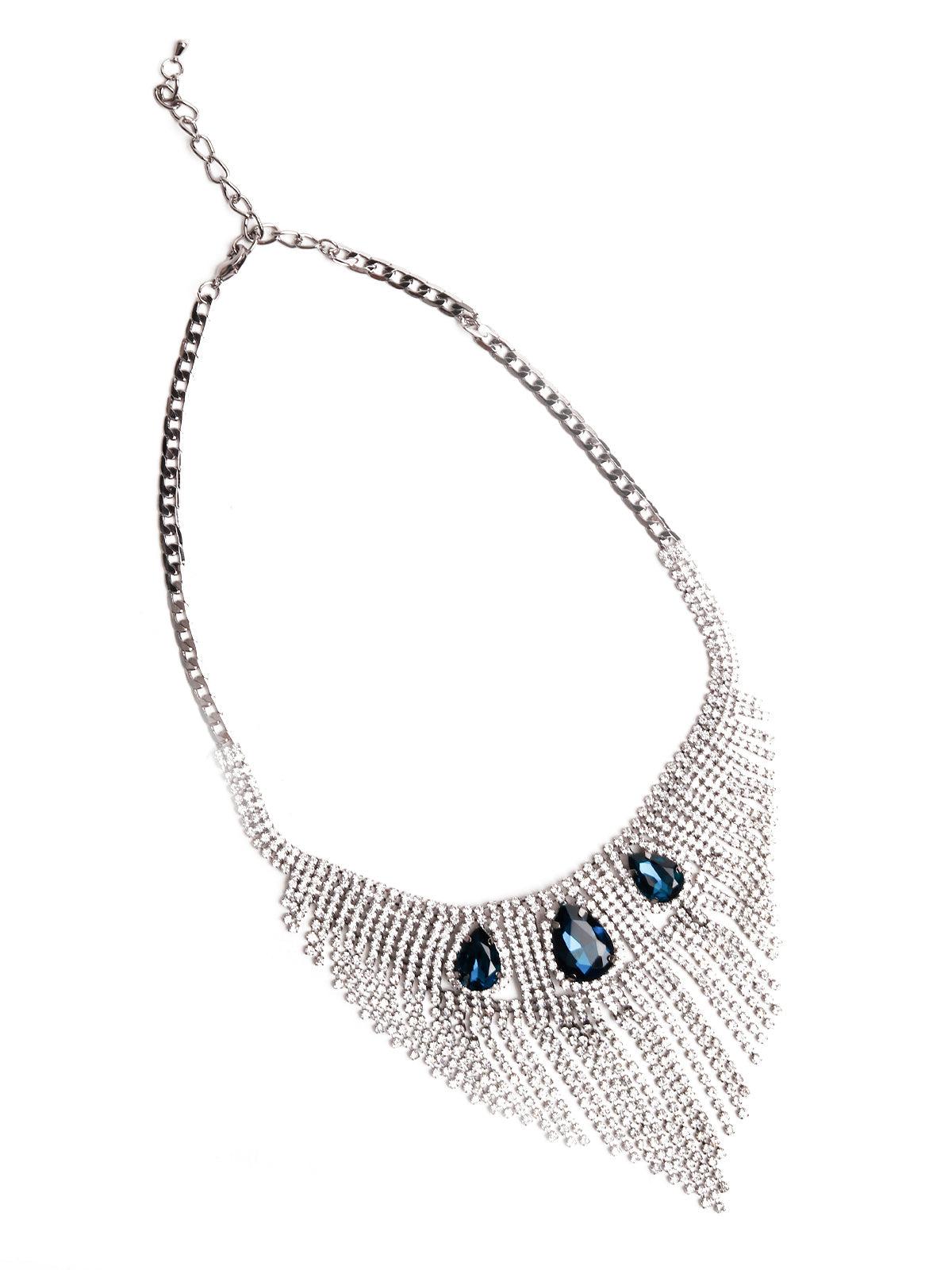 Women's Gorgeous Crystal Necklace Embellished With Blue Ston